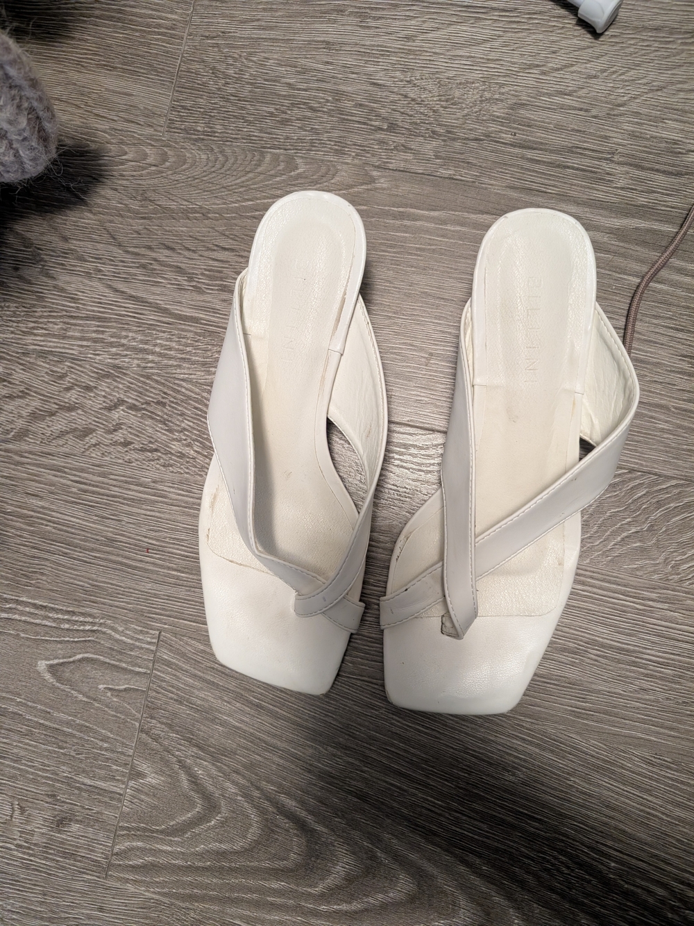 Minimalist White Square-Toe Slip-On Sandals by Unknown Brand